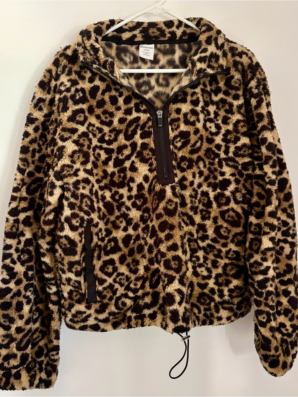 No Boundaries Leopard Plush Half-Zip Fleece Sweatshirt L NWOR